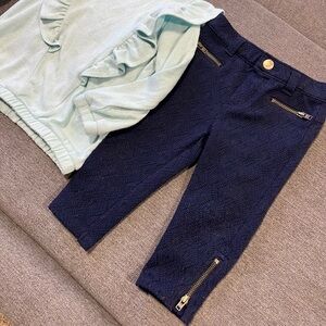 Cat & Jack Ruffle Top, Genuine Kids Navy Zip Pants Set 12M Baby Girl